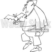 Clipart Outlined Halloween Vampire With A Pet Bat - Royalty Free Vector Illustration © djart #1114010