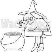 Clipart Outlined Halloween Witch Eating Over Her Cauldron - Royalty Free Vector Illustration © djart #1114011