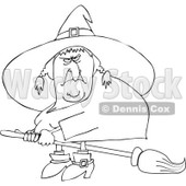 Clipart Outlined Mean Ugly Witch Flying On A Broom - Royalty Free Vector Illustration © djart #1114220