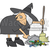 Clipart Ugly Witch Sweeping Up Spell Items With A Broom - Royalty Free Vector Illustration © djart #1114223