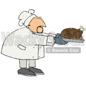 Male Chef in a Chefs Hat, Holdinga Thanksgiving Turkey in a Roasting Pan Clipart Picture © djart #11143