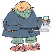 Ill Man in PJs, Slippers and a Robe, Taking Cold Medicine While Staying Home on a Sick Day Clipart Picture © djart #11144