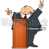 Silly Man at a Podium Giving a Passionate Public Speech and Gesturing Peace Symbols Clipart Picture © djart #11146