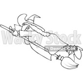 Clipart Outlined Flying Witch Holding Onto Her Fast Broom - Royalty Free Vector Illustration © djart #1114953
