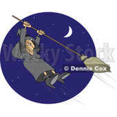 Clipart Halloween Witch Hanging Onto A Flying Broom In A Blue Night Sky - Royalty Free Vector Illustration © djart #1115682