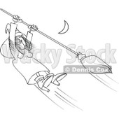 Clipart Outlined Halloween Witch Hanging Onto A Flying Broom In A Night Sky - Royalty Free Vector Illustration © djart #1115683
