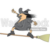Clipart Halloween Witch Flying And Standing On A Broom - Royalty Free Vector Illustration © djart #1115684
