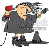 Clipart Halloween Witch Blow Drying Her Hair - Royalty Free Vector Illustration © djart #1115781