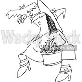 Clipart Outlined Halloween Witch With A Bat And A Basket Of Eyeballs - Royalty Free Vector Illustration © djart #1115840