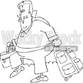 Clipart Of An Outlined Traveling Halloween Vampire With Luggage - Royalty Free Vector Illustration © djart #1116712