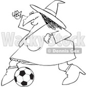 Clipart Of An Outlined Sporty Halloween Witch Playing Soccer - Royalty Free Vector Illustration © djart #1116715