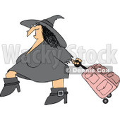 Clipart Of A Traveling Halloween Witch Pulling Pink Rolling Luggage - Royalty Free Vector Illustration © djart #1116716