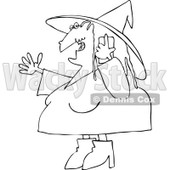 Cartoon Of An Outlined Halloween Witch Talking On A Cell Phone - Royalty Free Vector Clipart © djart #1119528