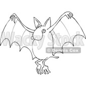 Cartoon Of An Outlined Flying Dog Bat - Royalty Free Vector Clipart © djart #1119533