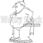 Cartoon Of An Outlined Halloween Vampire In Sandals A Cape And Swim Suit - Royalty Free Vector Clipart © djart #1120051