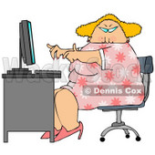Overweight Blond Secretary Woman Working at a Computer Desk in an Office Clipart Illustration © djart #11201