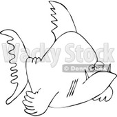 Cartoon Of An Outlined Grumpy Fish - Royalty Free Vector Clipart © djart #1121970