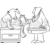 Cartoon Of An Outlined Medical Doctor Examining A Male Patient - Royalty Free Vector Clipart © djart #1121974