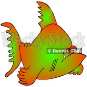 Cartoon Of A Grumpy Green And Orange Fish - Royalty Free Clipart © djart #1121980