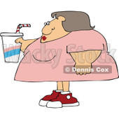 Cartoon Of An Obese Woman Holding A Fountain Soda - Royalty Free Vector Clipart © djart #1121988