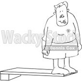 Cartoon Of An Outlined Nervous Man On A High Dive Board - Royalty Free Vector Clipart © djart #1125278