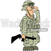 Cartoon Of An Army Soldier Holding A Gun And Saluting - Royalty Free Clipart © djart #1125280