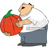 Cartoon Of A Chubby Man Holding A Large Halloween Pumpkin - Royalty Free Vector Clipart © djart #1125281
