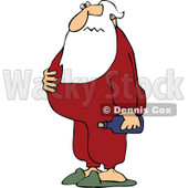 Cartoon Of A Sick Santa Holding His Sour Stomach And Medicine - Royalty Free Vector Clipart © djart #1125283