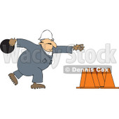 Cartoon Of A Worker Bowling For Construction Cones - Royalty Free Vector Clipart © djart #1126029