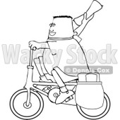 Cartoon Of An Outlined Paper Boy On A Bicycle - Royalty Free Vector Clipart © djart #1126034
