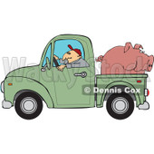 Cartoon Of A Farmer Driving A Truck With Pig In The Bed - Royalty Free Vector Clipart © djart #1127089