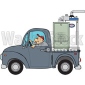 Cartoon Of A Worker Driving A Truck With A Furnace In The Bed - Royalty Free Vector Clipart © djart #1127093