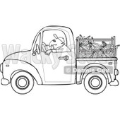 Cartoon Of An Outlined Farmer Driving A Truck With Corn In The Bed - Royalty Free Vector Clipart © djart #1127094