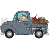Cartoon Of A Worker Driving A Truck With Firewood Gasoline And A Saw In The Bed - Royalty Free Vector Clipart © djart #1127096