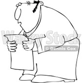 Cartoon Of An Outlined Chubby Man Reading A Newspaper In Shock - Royalty Free Vector Clipart © djart #1127099