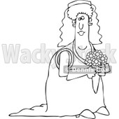 Cartoon Of An Outlined Happy Bride Carrying Her Bouquet - Royalty Free Vector Clipart © djart #1127105