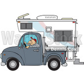 Cartoon Of A Man Driving A Pickup With A Camper - Royalty Free Vector Clipart © djart #1127736