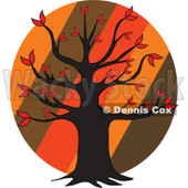 Cartoon Of An Autumn Tree Over Diagonal Stripes On A Circle - Royalty Free Vector Clipart © djart #1127740