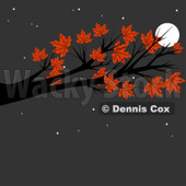 Cartoon Of An Autumn Maple Tree Branch Against A Full Moon And Night Sky - Royalty Free Clipart © djart #1129163