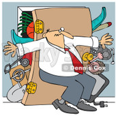 Cartoon Of A Man Pushing Back Against A Bulging Closet Door - Royalty Free Vector Clipart © djart #1129167