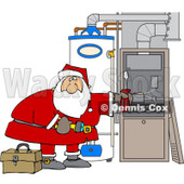 Cartoon Of Santa Working On A Hvac Furnace - Royalty Free Vector Clipart © djart #1130526