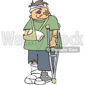 Cartoon Of A Injured Boy With A Crutch And Sling - Royalty Free Vector Clipart © djart #1131113