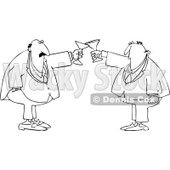Cartoon Of Outlined Men Clanking Their Glasses In A Toast - Royalty Free Vector Clipart © djart #1131116