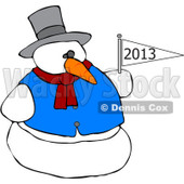 Cartoon Of A Snowman Holding A New Year 2013 Flag - Royalty Free Vector Clipart © djart #1134442
