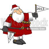 Cartoon Of Santa Putting Down A Year 2012 Flag And Holding Up A Year 2013 Flag - Royalty Free Clipart © djart #1139789