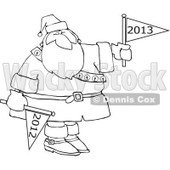 Cartoon Of An Outlined Santa Holding Up A New Year 2013 Flag And Down 2012 - Royalty Free Vector Clipart © djart #1139790
