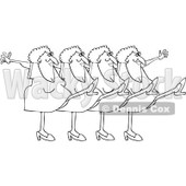 Cartoon Of An Outlined Chorus Line Of Old Ladies Dancing The Can Can - Royalty Free Vector Clipart © djart #1139793