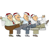 Cartoon Of A Chorus Line Of Men Wearing Santa Hats And Dancing The Can Can - Royalty Free Vector Clipart © djart #1144044