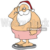Cartoon of Santa Scratching His Head and Standing on a Scale - Royalty Free Vector Clipart © djart #1144605