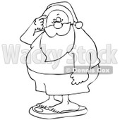 Cartoon of a Black and White Santa Scratching His Head and Standing on a Scale - Royalty Free Vector Clipart © djart #1144606